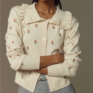 The Ainsley Ruffle-Collar Cardigan Sweater by Self Contrast